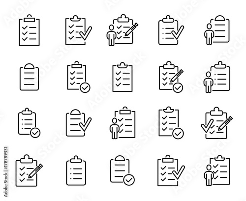 Simple set of clipboard related outline icons