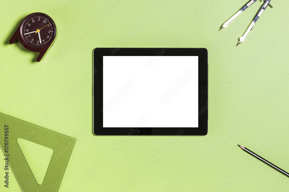 office props(stationary) on the green background. office props(stationary) on the green background.