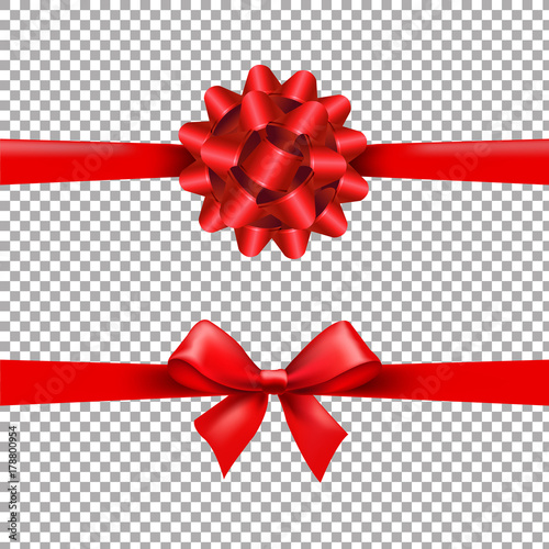 Red Ribbon Bow Set In Transparent Background