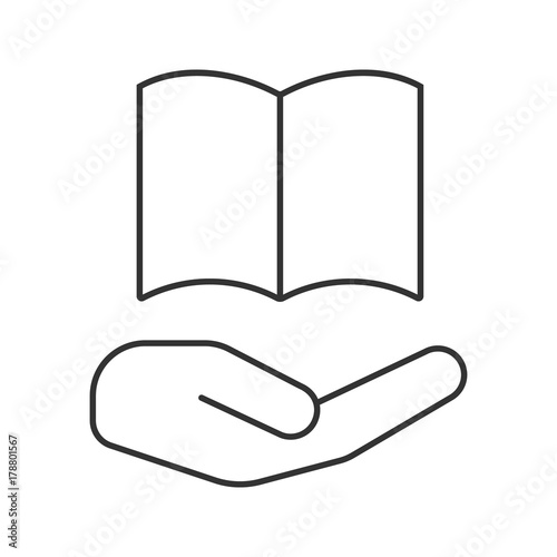 Open hand with book linear icon
