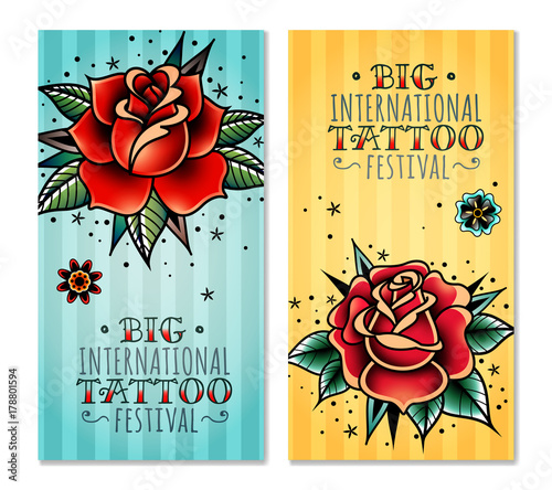traditional tattoo roses vertical banners