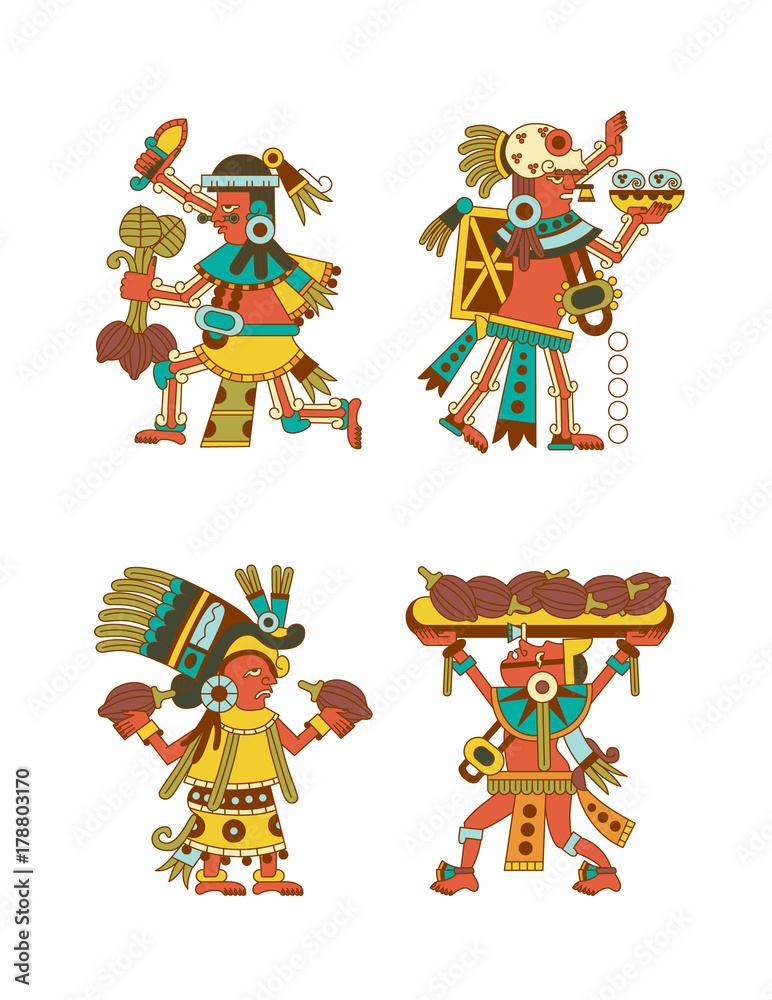 Naklejka premium Vector illustration aztec cacao pattern for chocolate package design.
