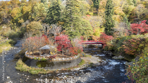 Fudo stream and the red bridge at Mount Nakano-Momiji photo