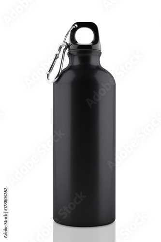 Aluminum bottle water isolated white with clipping path