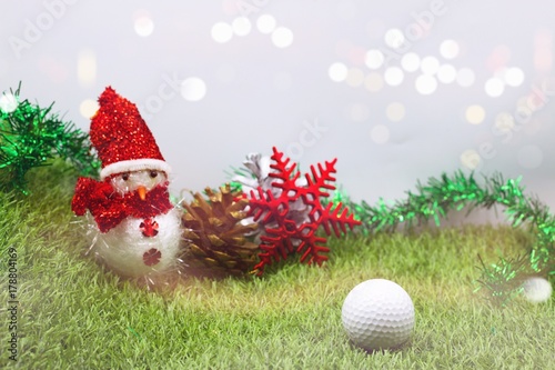 Snowman with golf ball on green course