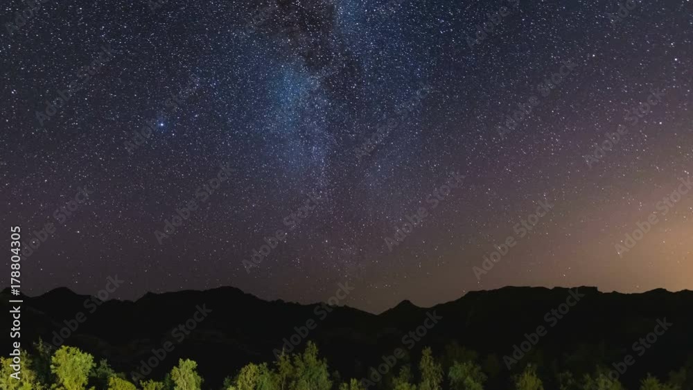 Starry sky Milky Way captured from green oasis in the Namib desert, Namibia, Africa. Adventures into the wild.