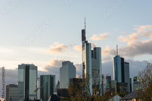 Skyline of Frankfurt during sunset with beautiful sky