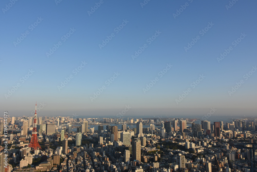 日本の東京都市風景「東京の青空」（画面左に東京タワーなど）