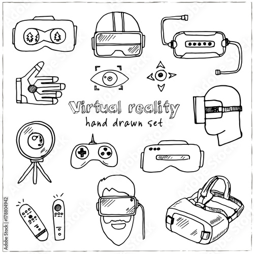 Hand drawn doodle virtual reality set