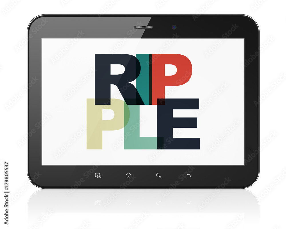 Blockchain concept: Tablet Computer with Painted multicolor text Ripple on display, 3D rendering Blockchain concept: Tablet Computer with Painted multicolor text Ripple on display, 3D rendering