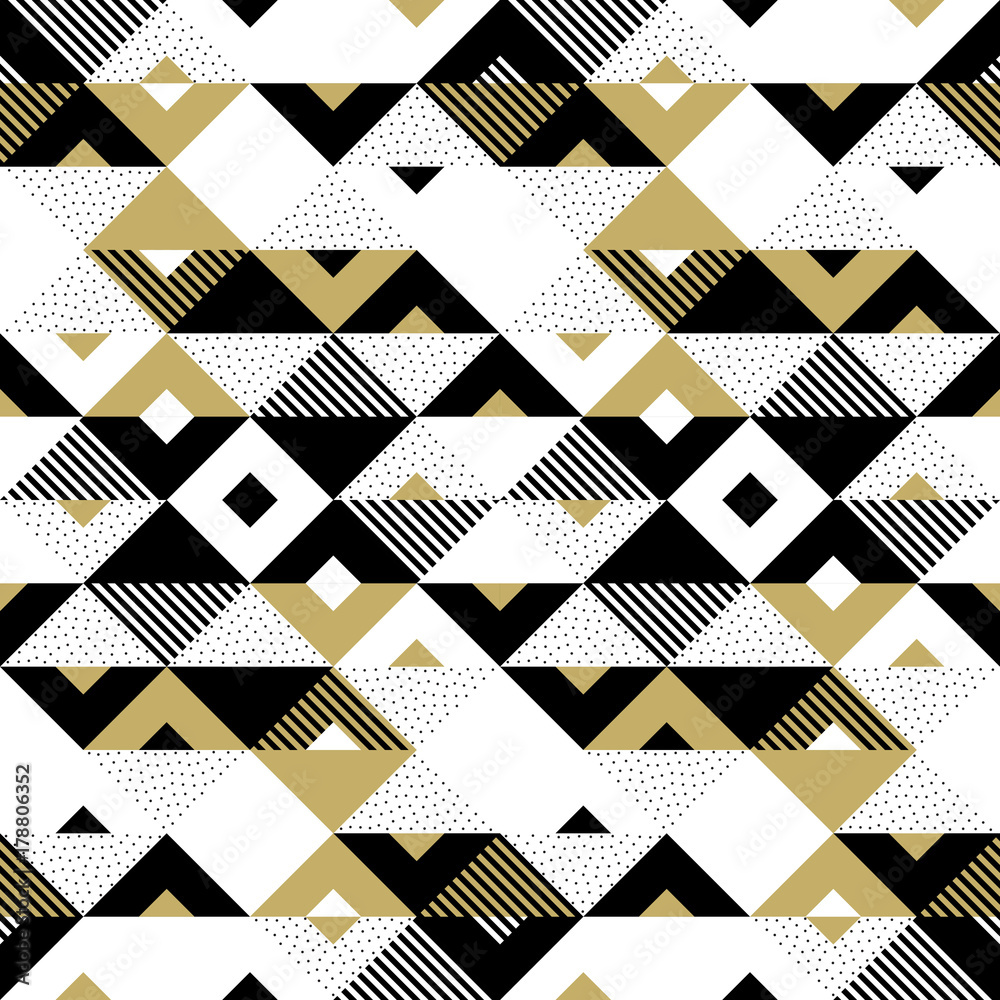 Photo & Art Print Triangle geometric abstract golden seamless pattern