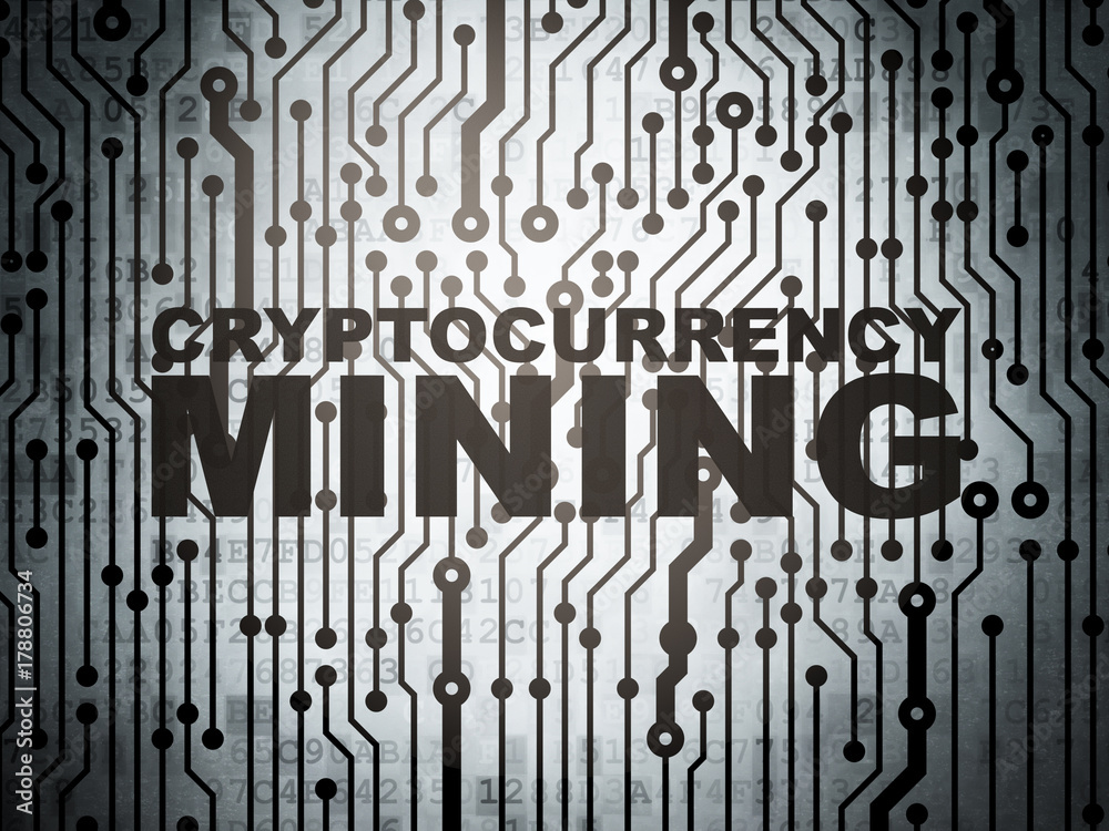 Cryptocurrency concept: circuit board with word Cryptocurrency Mining, 3D rendering Cryptocurrency concept: circuit board with word Cryptocurrency Mining, 3D rendering