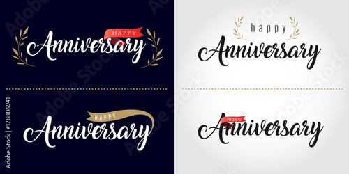 Happy Anniversary lettering text banner. Vector illustration