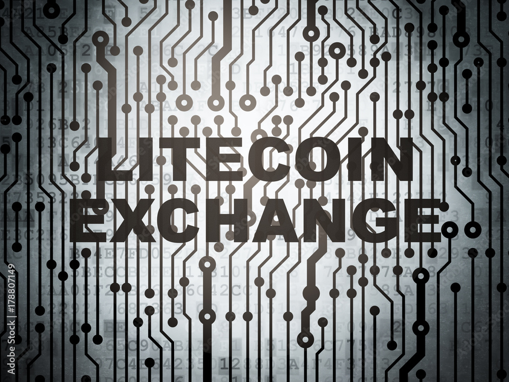 Cryptocurrency concept: circuit board with  word Litecoin Exchange, 3D rendering