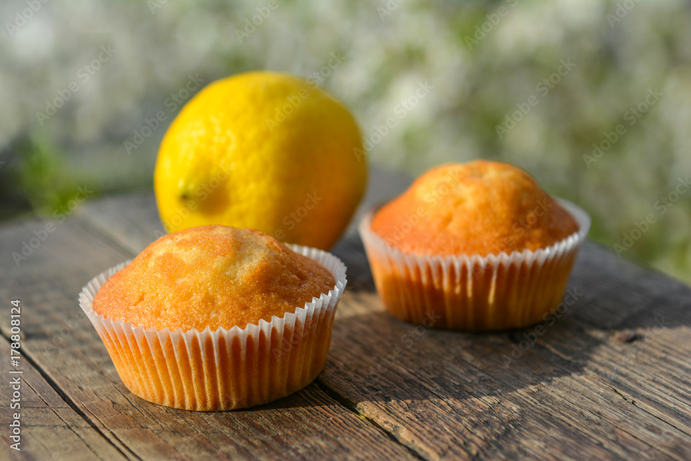 Muffins on wooden table Muffins on wooden table