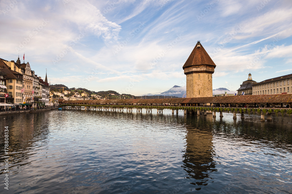 The famous wooden Chapel bridge in Lucerne