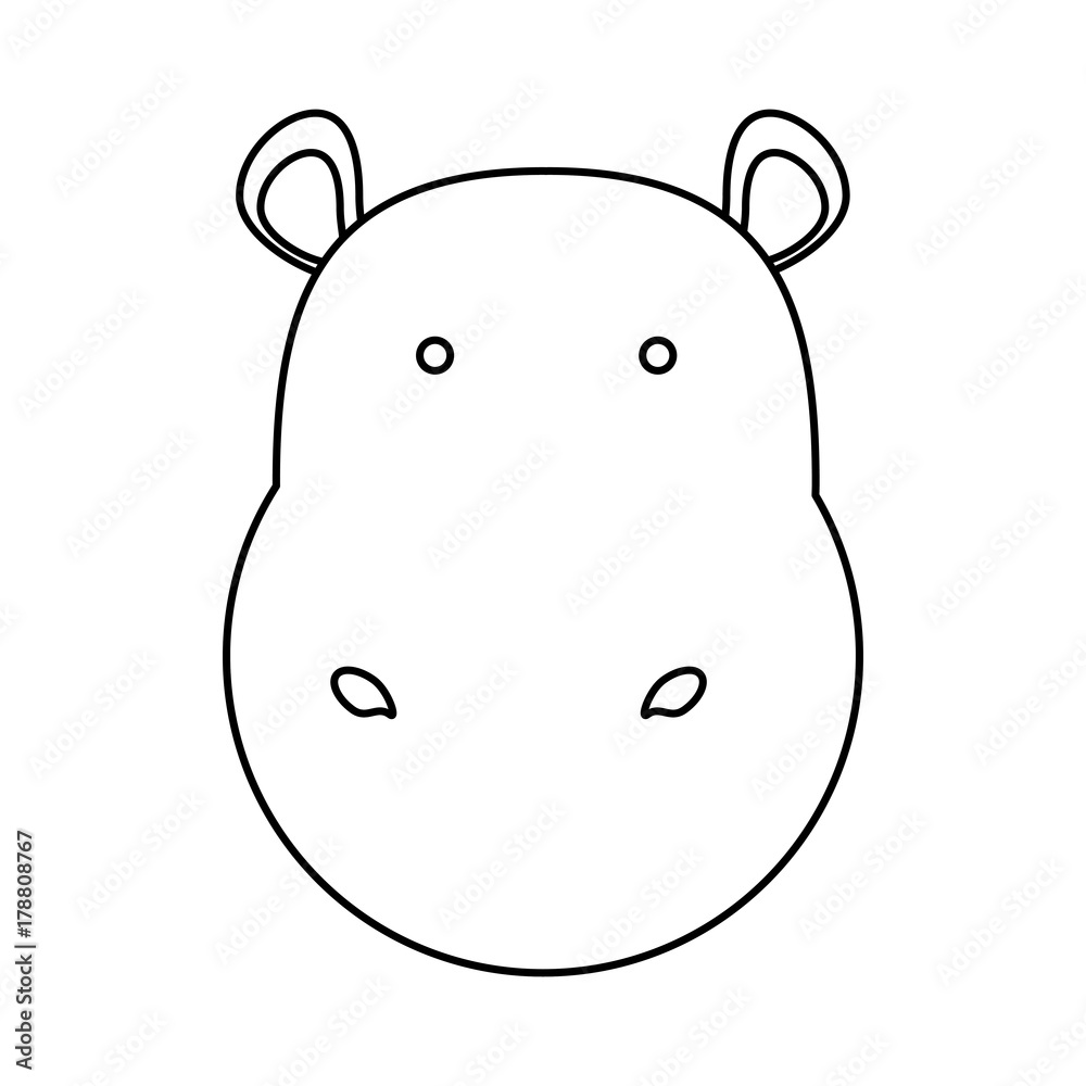 flat line uncolored hippopotamus face over white background vector illustration flat line uncolored hippopotamus face over white background vector illustration