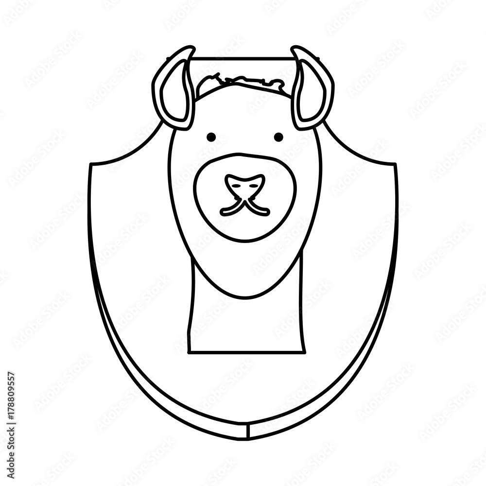 flat line uncolored animal trophy with deer over white background vector illustration flat line uncolored animal trophy with deer over white background vector illustration