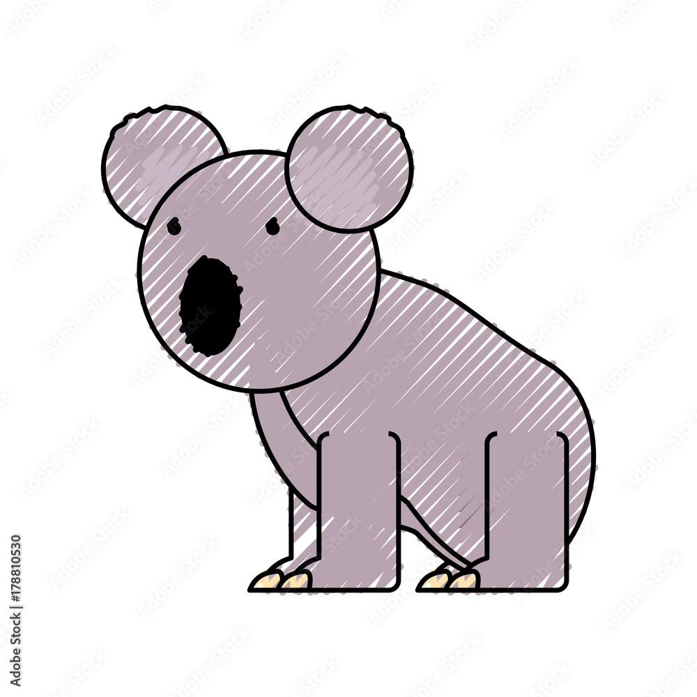 flat line colored  koala bear doodle  over white background  vector illustration