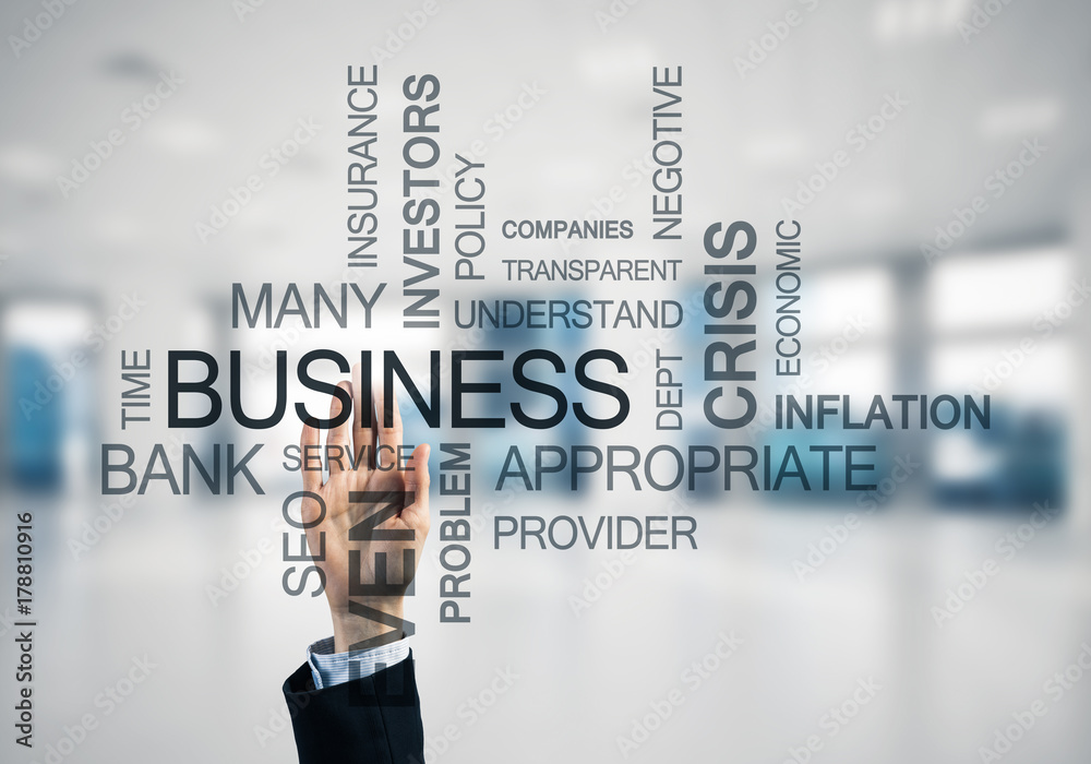 Concept of modern business with palm choocing on of keywords for