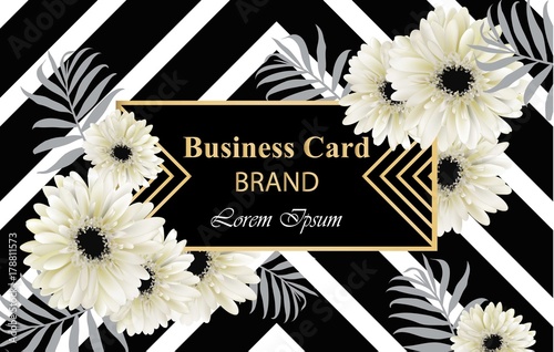 Gerber Daisy flowers postcard Vector. Luxury Business card illustration. Abst...