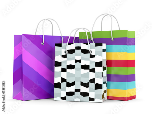 Three shopping bags on white background