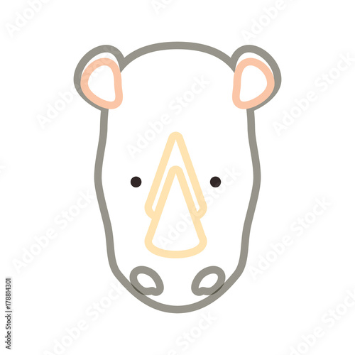 flat line colored rhino face over white background vector illustration