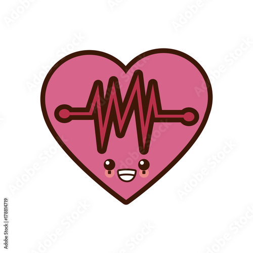 Heart with beat waves cute kawaii smiling vector illustration