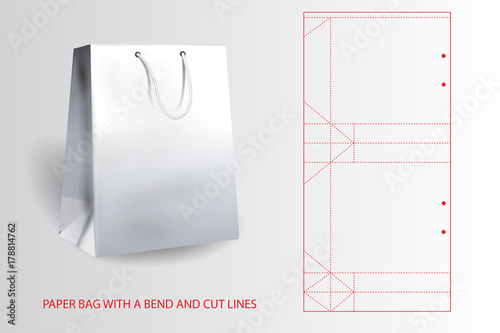 Realistic paper bag with a bend and cut lines.