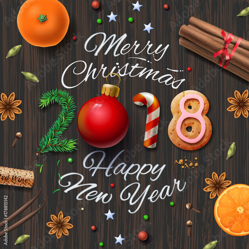 Merry Christmas, Happy New Year 2018, vintage background