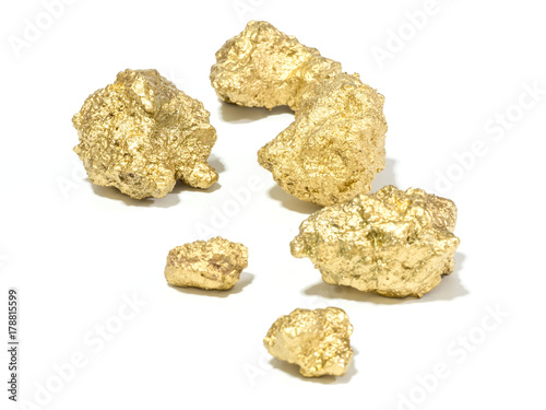macro Gold ore mine on white background  , precious stone