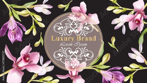 Luxury brand card with orchid flowers. Elegant floral background Vectors