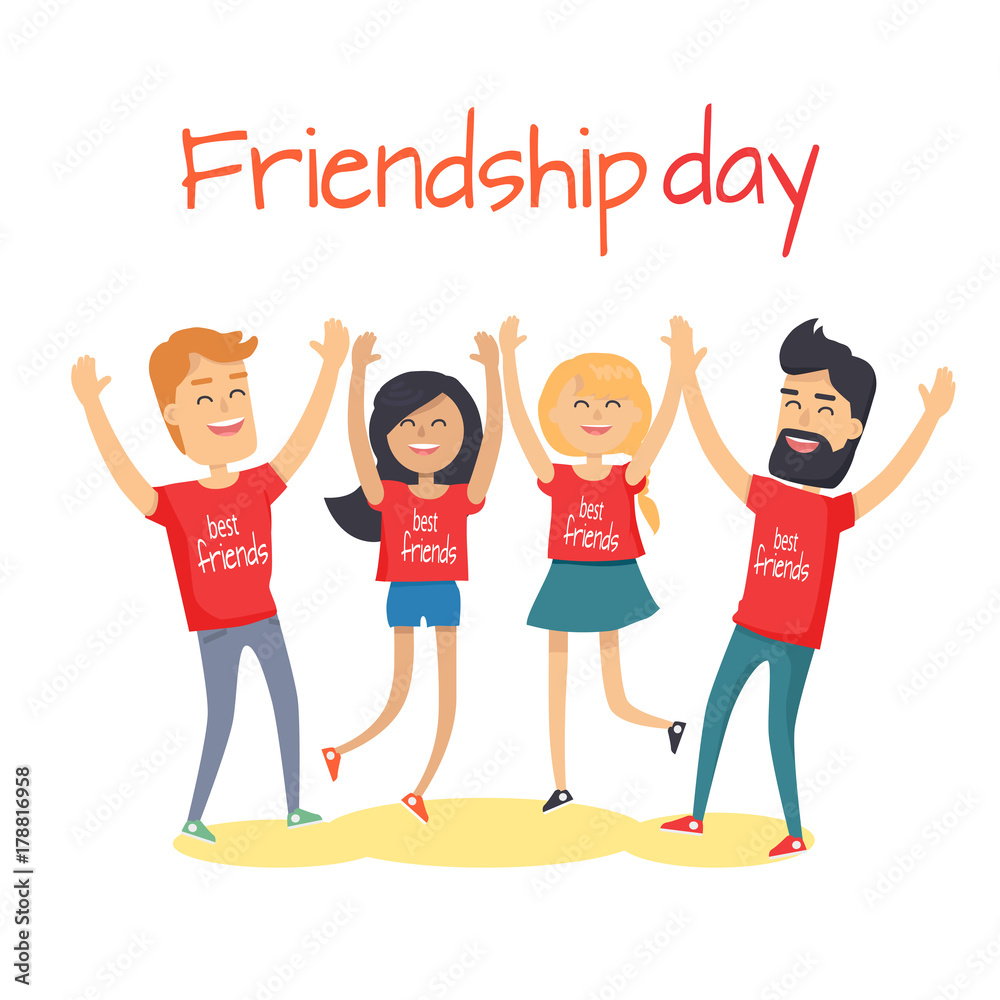 Fototapeta premium Friends congratulating each other holding hands up