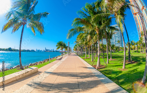 Beautiful park South Pointe in Miami Beach, Florida, USA