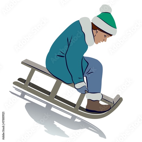 illustration of a kid riding a sleigh
