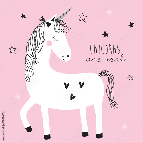 Fotografiet magic cute unicorn vector illustration