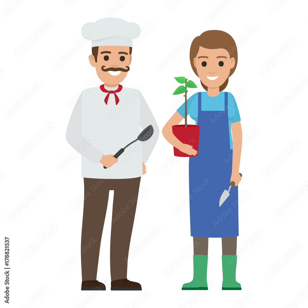 Chef Cook and Gardener. Two Smiling Persons Vector Chef Cook and Gardener. Two Smiling Persons Vector