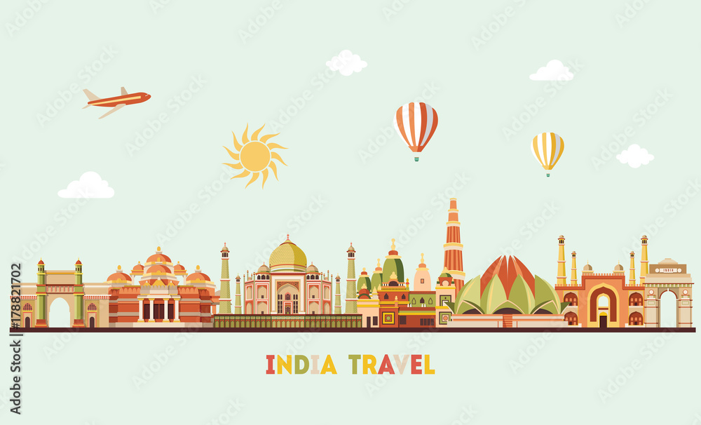 Colorful detailed India skyline. Vector illustration