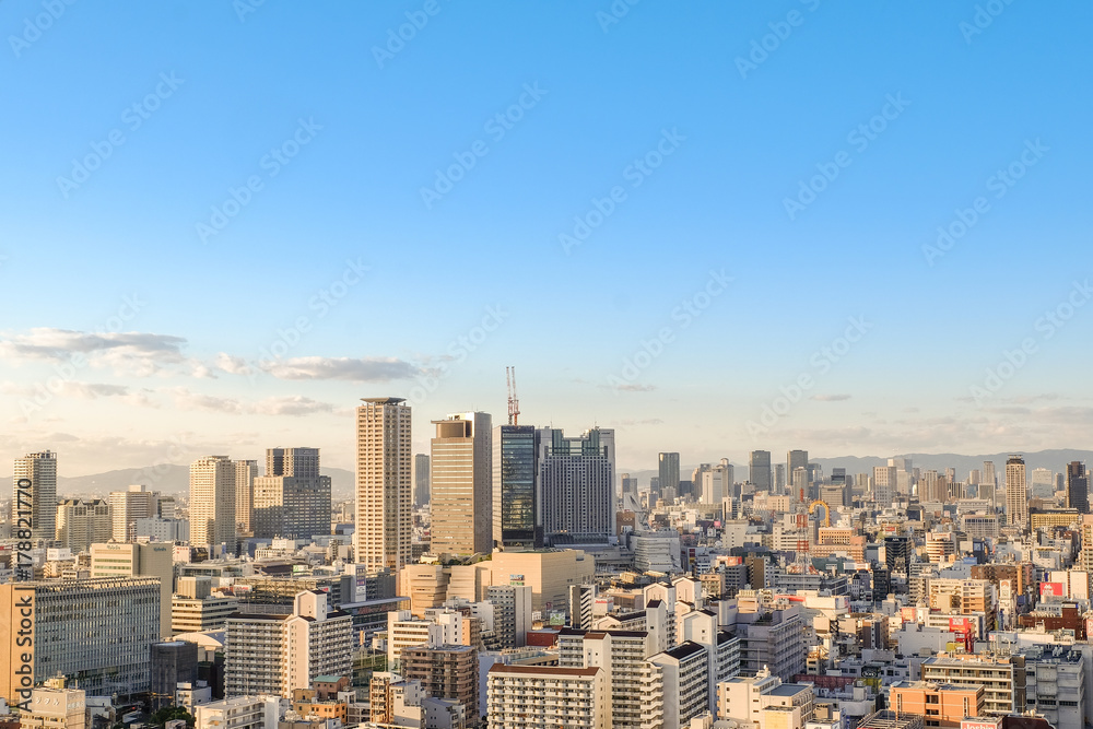 Asia Business modern cityscape building bird eye aerial view in Osaka, Japan