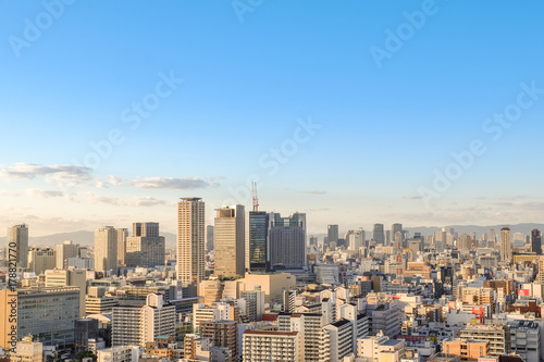 Asia Business modern cityscape building bird eye aerial view in Osaka  Japan