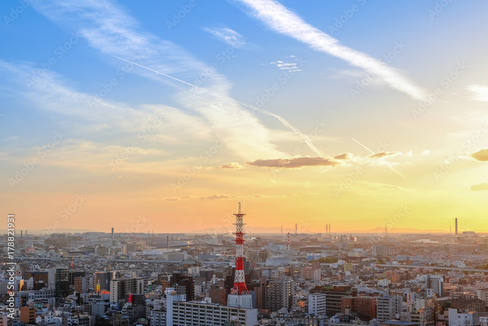 Fototapeta premium Asia Business modern cityscape building bird eye aerial view in Osaka, Japan