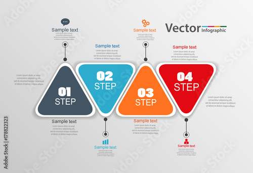 Infographic template of triangular elements. Business concept with 4 options, steps, parts, segments. Vector banner for web, timeline infographics, workflow layout, diagram, chart, annual report