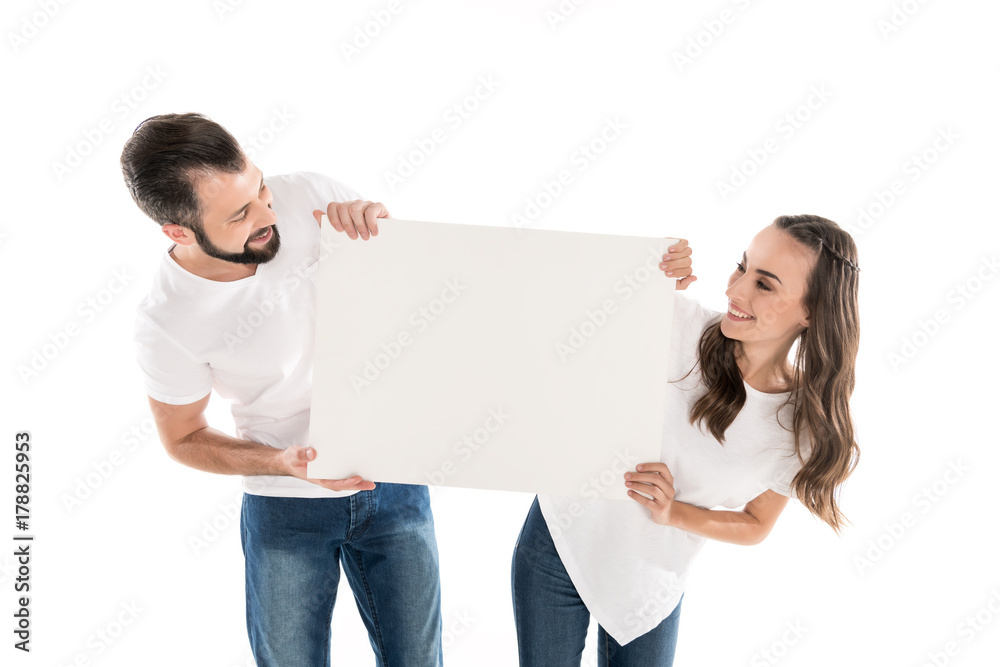 couple with blank banner couple with blank banner