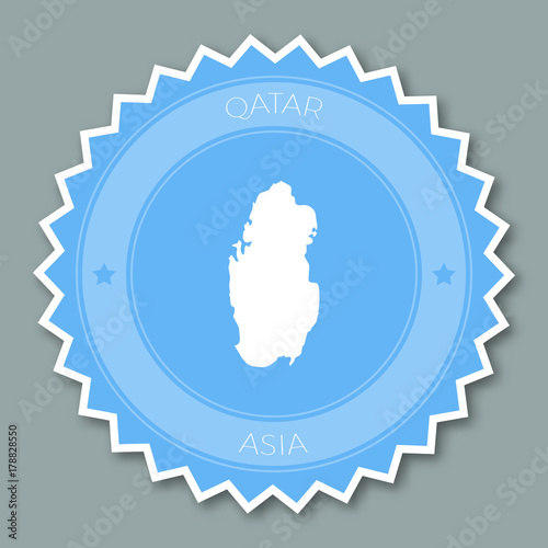 Qatar badge flat design. Round flat style sticker of trendy colors with country map and name. Country badge vector illustration.