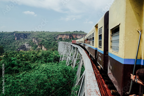 Gokteik Viaduct is a railroad bridge in Myanmar with Train and p photo