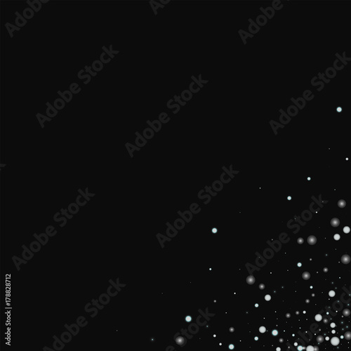 Beautiful falling snow. Messy bottom right corner with beautiful falling snow on black background. Shapely Vector illustration.