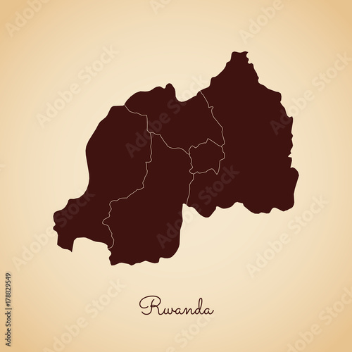 Rwanda region map: retro style brown outline on old paper background. Detailed map of Rwanda regions. Vector illustration.
