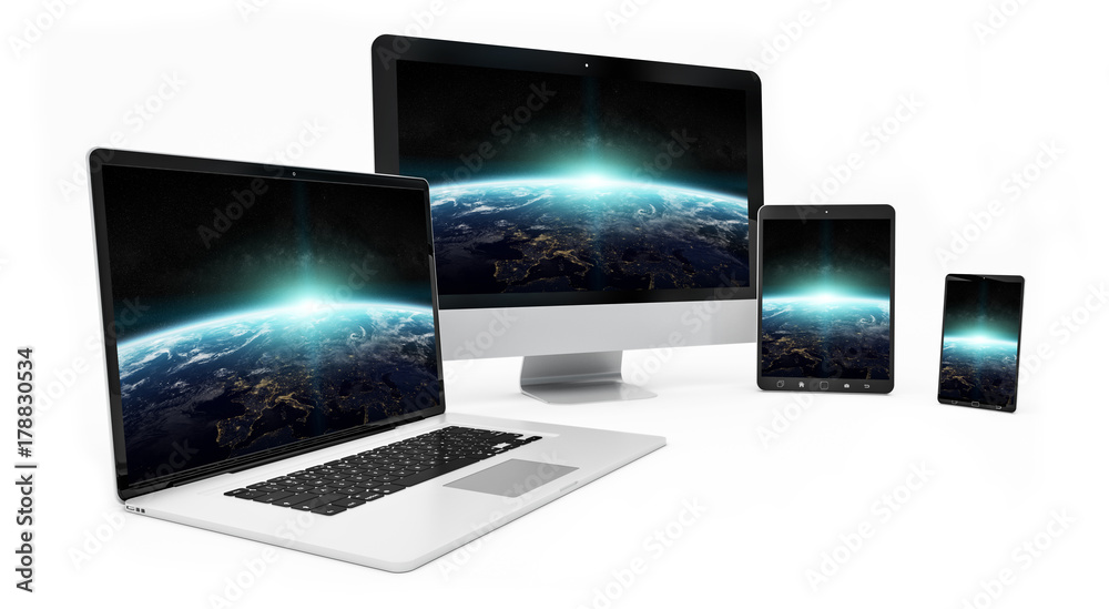Modern digital silver tech device 3D rendering Modern digital silver tech device 3D rendering