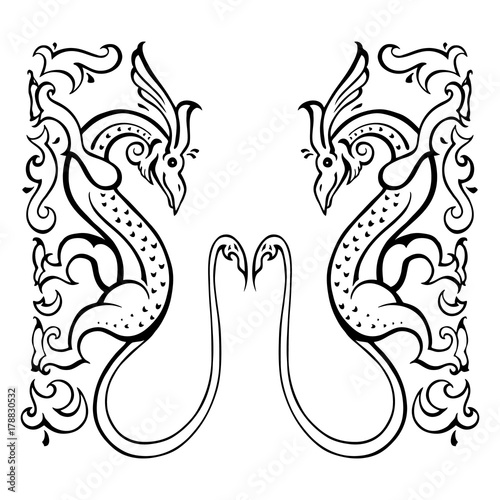 Dragon. Traditional Vector illustration. Ethnic tattoo style