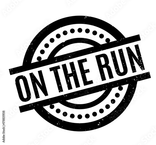On The Run rubber stamp. Grunge design with dust scratches. Effects can be easily removed for a clean, crisp look. Color is easily changed.